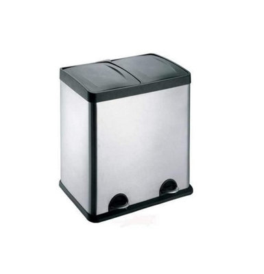 EVRE 60L Recycling Stainless Steel Waste Bin Silver 2 Removable Compartment with Pedal Soft Close  and Non Slip Base