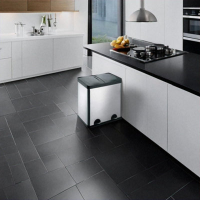 EVRE 60L Recycling Stainless Steel Waste Bin Silver 2 Removable Compartment with Pedal Soft Close  and Non Slip Base
