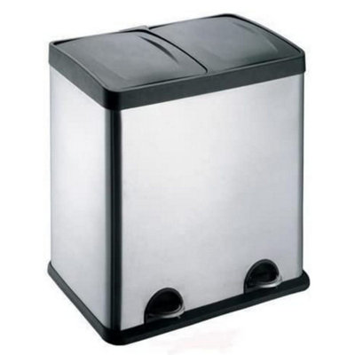 EVRE 60L Recycling Stainless Steel Waste Bin Silver 2 Removable Compartment with Pedal Soft Close  and Non Slip Base - 3