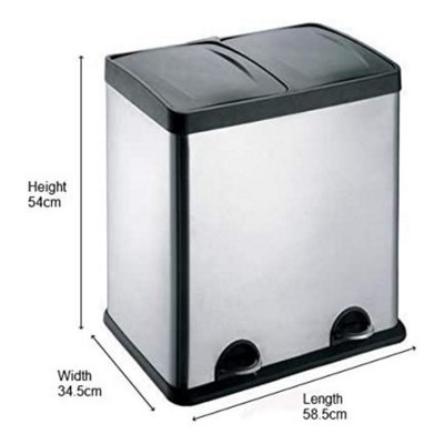 EVRE 60L Recycling Stainless Steel Waste Bin Silver 2 Removable Compartment with Pedal Soft Close  and Non Slip Base - 4