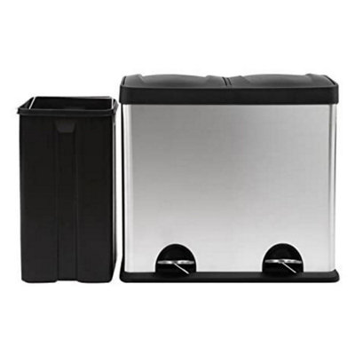 EVRE 60L Recycling Stainless Steel Waste Bin Silver 2 Removable Compartment with Pedal Soft Close  and Non Slip Base - 5