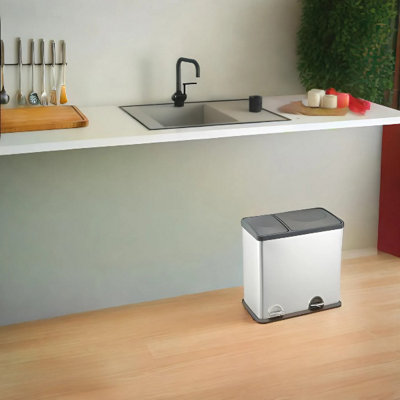 EVRE 60L Recycling Stainless Steel Waste Bin Silver 2 Removable Compartment with Pedal Soft Close  and Non Slip Base - 7