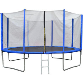 EVRE 8 ft Blue Outdoor Trampoline with Safety Net Padded Poles and Ladder - FREE NEXT-DAY DELIVERY