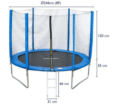 EVRE 8 ft Blue Outdoor Trampoline with Safety Net Padded Poles and Ladder