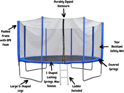 EVRE 8 ft Blue Outdoor Trampoline with Safety Net Padded Poles and Ladder - 3