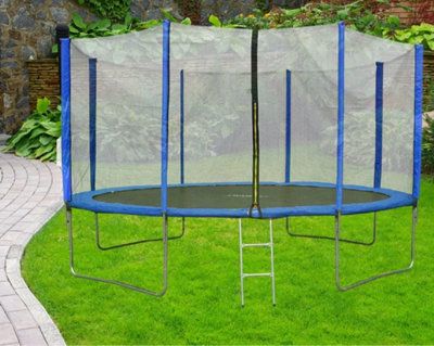 EVRE 8 ft Blue Outdoor Trampoline with Safety Net Padded Poles and Ladder - 4