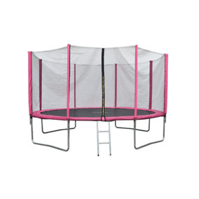 EVRE 8 ft Pink Outdoor Trampoline with Safety Net Padded Poles and Ladder