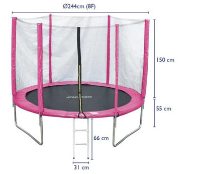 EVRE 8 ft Pink Outdoor Trampoline with Safety Net Padded Poles and Ladder