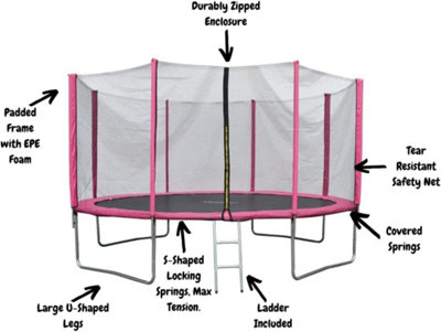 EVRE 8 ft Pink Outdoor Trampoline with Safety Net Padded Poles and Ladder - 3