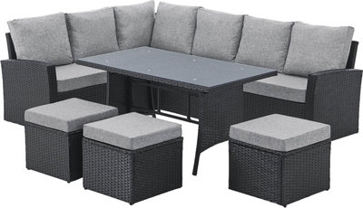 EVRE 9 Seat Marylin Corner Sofa & Dining Rattan Garden Furniture Set for Indoor Outdoor Patios Gardens Conservatories Black