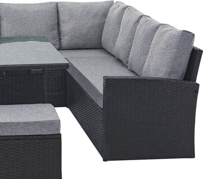EVRE 9 Seat Marylin Corner Sofa & Dining Rattan Garden Furniture Set for Indoor Outdoor Patios Gardens Conservatories Black - 6