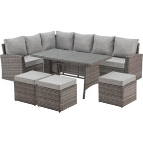 EVRE 9 Seat Marylin Corner Sofa & Dining Rattan Garden Furniture Set for Indoor Outdoor Patios Gardens Conservatories Grey