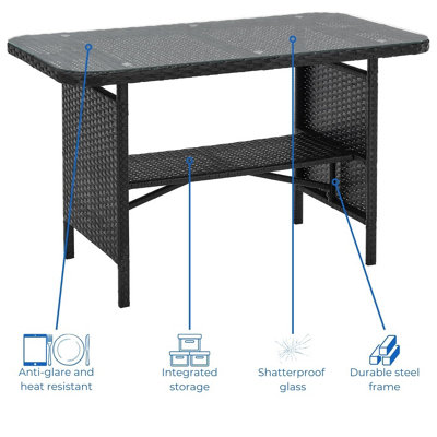 EVRE Anthracite Florence Garden Rattan Furniture Dining Set 4 Piece Seat Sofa Chair Outdoor Wicker Glass Top Table with Cushions - 5