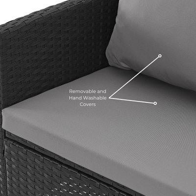 EVRE Anthracite Florence Garden Rattan Furniture Dining Set 4 Piece Seat Sofa Chair Outdoor Wicker Glass Top Table with Cushions - 6