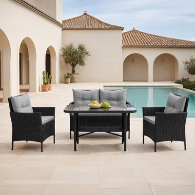 Anthracite Florence Garden Rattan Furniture Dining Set 4 Piece Seat Sofa Chair Outdoor Wicker
