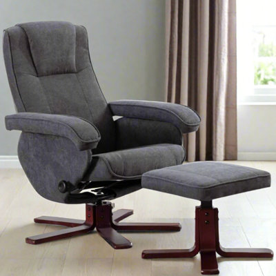 EVRE Armchair With Foot Stool Fabric Dark grey with Recline Swivel Padding - FREE NEXT-DAY DELIVERY