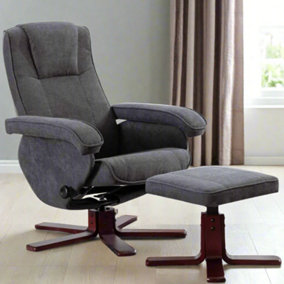 EVRE Armchair With Foot Stool Fabric Dark grey with Recline Swivel Padding - FREE NEXT-DAY DELIVERY