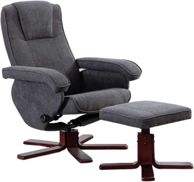 EVRE Armchair With Foot Stool Fabric Dark grey with Recline Swivel Padding