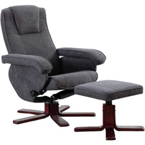 EVRE Armchair With Foot Stool Fabric Dark grey with Recline Swivel Padding