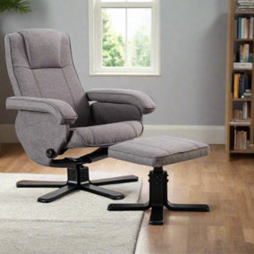 EVRE Armchair With Foot Stool Fabric Silver with Recline Swivel Padding - FREE NEXT-DAY DELIVERY