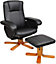 EVRE Armchair With Foot Stool Faux Leather Black with Recline Swivel Padding