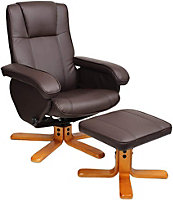 EVRE Armchair With Foot Stool Faux Leather Brown with Recline Swivel Padding