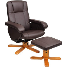 EVRE Armchair With Foot Stool Faux Leather Brown with Recline Swivel Padding