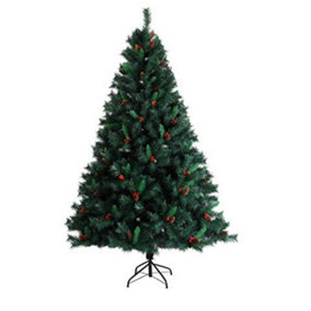 EVRE Artificial Christmas Tree With Pine Cones & Berries 4ft with 200 PVC Tips, Easy Build Hinged Branches & Strong Metal Stand