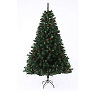 EVRE Artificial Christmas Tree With Pine Cones & Berries 8ft with 1500 PVC Tips, Easy Build Hinged Branches & Strong Metal Stand
