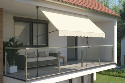 EVRE Balcony 2 x 1.2m Manual Adjustable Clamp Awning Canopy Retractable Shade Sun Shade Shelter Anti-UV and Waterproof - Beige