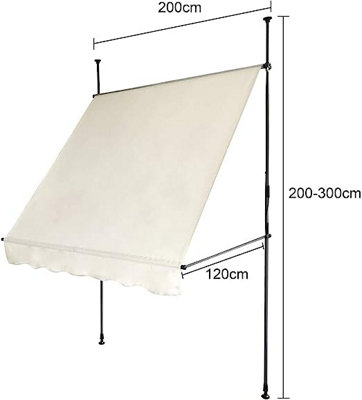 EVRE Balcony 2 x 1.2m Manual Adjustable Clamp Awning Canopy Retractable Shade Sun Shade Shelter Anti-UV and Waterproof - Beige - 6