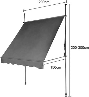 EVRE Balcony 2 x 1.5m Manual Adjustable Clamp Awning Canopy Retractable Shade Sun Shade Shelter Anti-UV and Waterproof - Dark Grey - 7
