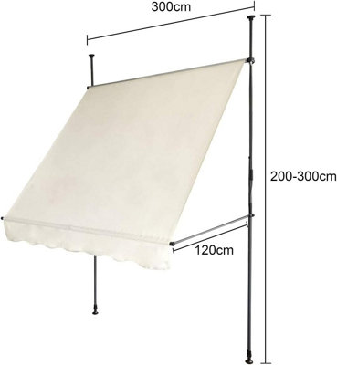 EVRE Balcony 3 x 1.2m Manual Adjustable Clamp Awning Canopy Retractable Shade Sun Shade Shelter Anti-UV and Waterproof - Beige - 5