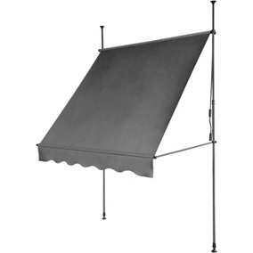 EVRE Balcony 3 x 1.2m Manual Adjustable Clamp Awning  Sun Shade Shelter Anti-UV, Waterproof - Dark Grey - FREE NEXT-DAY DELIVERY