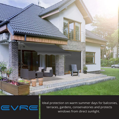 EVRE Balcony 3 x 1.5m Manual Adjustable Clamp Awning  Sun Shade Shelter Anti-UV, Waterproof-Dark Grey