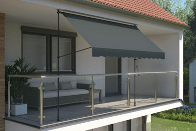EVRE Balcony 3 x 1.5m Manual Adjustable Clamp Awning  Sun Shade Shelter Anti-UV, Waterproof-Dark Grey