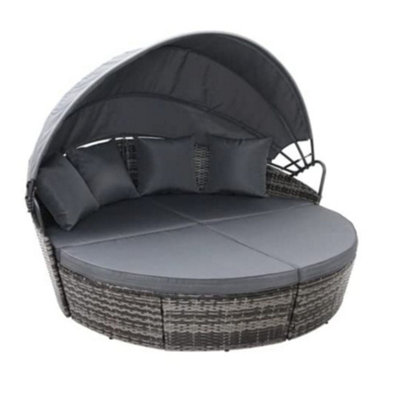 EVRE Bali Mixed Grey 3 Piece Modular Round Rattan Wicker Patio Garden Furniture Daybed (ORDER BY 4 PM FOR FREE NEXT DAY DELIVERY) - 5