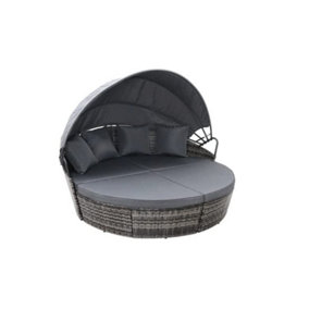 EVRE Bali Mixed Grey 3 Piece Modular Round Rattan Wicker Patio Garden Furniture Daybed