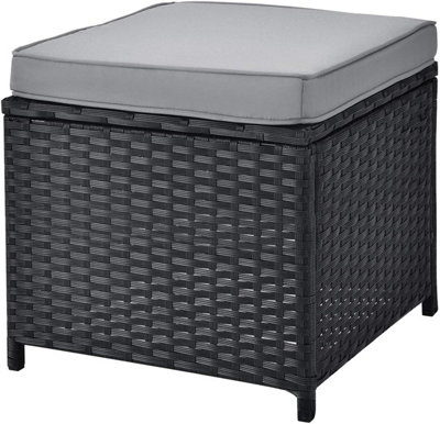 EVRE Black 8 Seater Garden Rattan Furniture Corner Dining Set - Monroe with Table Sofa Bench Stool - 4
