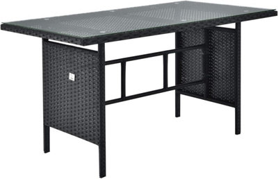 EVRE Black 8 Seater Garden Rattan Furniture Corner Dining Set - Monroe with Table Sofa Bench Stool - 6