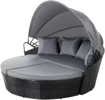 EVRE Black Bali Day Bed Outdoor Garden Furniture Set With Canopy & Cover