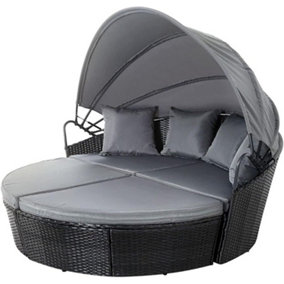 EVRE Black Bali Day Bed Outdoor Garden Furniture Set With Canopy - FREE NEXT-DAY DELIVERY