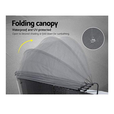 EVRE Black Bali Day Bed Outdoor Garden Furniture Set With Canopy (ORDER BY 4 PM FOR FREE NEXT DAY DELIVERY)