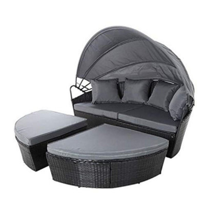 EVRE Black Bali Day Bed Outdoor Garden Furniture Set With Canopy - 3