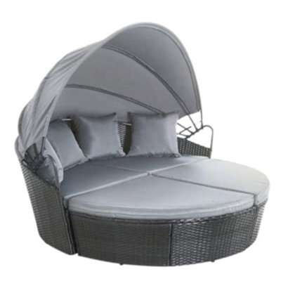 EVRE Black Bali Day Bed Outdoor Garden Furniture Set With Canopy - 4