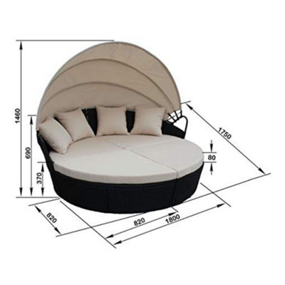 EVRE Black Bali Day Bed Outdoor Garden Furniture Set With Canopy - 5