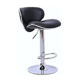 EVRE Black Bar Stool Faux Leather Adjustable Height With Swivel Seat For Pub Kitchen Reception - FREE NEXT-DAY DELIVERY