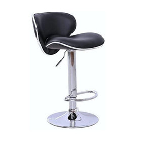 EVRE Black Bar Stool Faux Leather Adjustable Height With Swivel Seat For Pub Kitchen Reception