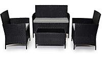 EVRE Black Madrid Rattan Garden Furniture Set Patio Conservatory Indoor Outdoor 4 piece set