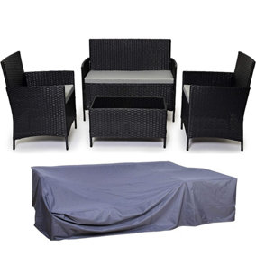 EVRE Black Madrid Rattan Garden Furniture Set Patio Conservatory Outdoor with Cover - FREE NEXT-DAY DELIVERY